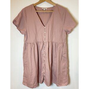Madewell Linen Blend Alexandra Button Front Dress Pockets Blush Pink Large L